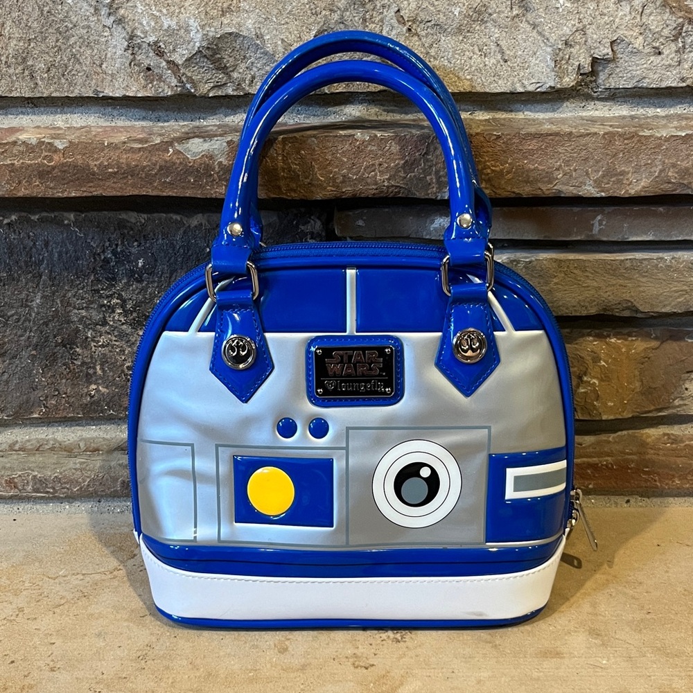 Star Wars Loungefly R2D2 Blue and Silver Faux Patent Leather Bag